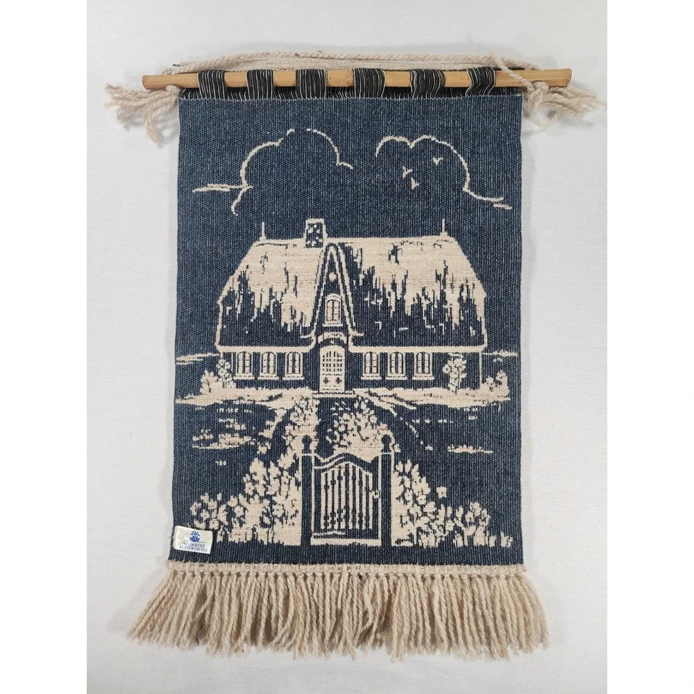 Vintage German Meldorfer Kunstweberei Woven Wool Tapestry Cottagecore Folk Art